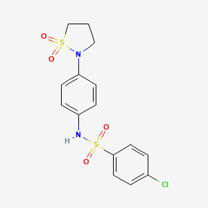 molecular formula C15H15ClN2O4S2 B2557648 4-クロロ-N-(4-(1,1-ジオキシドイソチアゾリジン-2-イル)フェニル)ベンゼンスルホンアミド CAS No. 951485-00-0