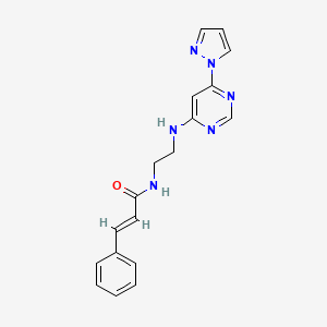 molecular formula C18H18N6O B2557663 N-(2-((6-(1H-吡唑-1-基)嘧啶-4-基)氨基)乙基)肉桂酰胺 CAS No. 1173363-94-4