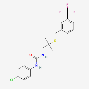 molecular formula C19H20ClF3N2OS B2557690 1-(4-clorofenil)-3-[2-metil-2-({[3-(trifluorometil)fenil]metil}sulfanil)propil]urea CAS No. 882748-00-7