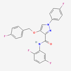 molecular formula C23H15F4N3O2 B2557695 N-(2,5-二氟苯基)-4-((4-氟苄基)氧基)-1-(4-氟苯基)-1H-吡唑-3-甲酰胺 CAS No. 1210852-17-7