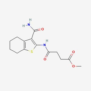 molecular formula C14H18N2O4S B2557697 Methyl 4-[(3-carbamoyl-4,5,6,7-tetrahydro-1-benzothiophen-2-yl)amino]-4-oxobutanoate CAS No. 307339-52-2