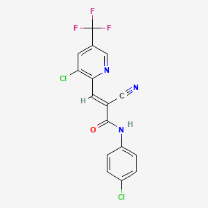 molecular formula C16H8Cl2F3N3O B2557719 N-(4-chlorophenyl)-3-[3-chloro-5-(trifluoromethyl)-2-pyridinyl]-2-cyanoacrylamide CAS No. 338978-46-4