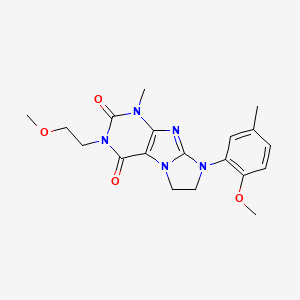 molecular formula C19H23N5O4 B2557731 2-(2-Methoxyethyl)-6-(2-methoxy-5-methylphenyl)-4-methyl-7,8-dihydropurino[7,8-a]imidazole-1,3-dione CAS No. 887696-98-2