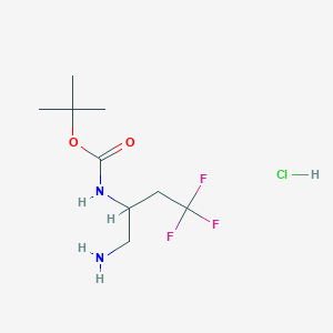 molecular formula C9H18ClF3N2O2 B2557735 叔丁基N-(1-氨基-4,4,4-三氟丁烷-2-基)氨基甲酸酯;盐酸盐 CAS No. 2361644-97-3