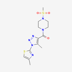 molecular formula C13H18N6O3S2 B2557739 (5-methyl-1-(4-methylthiazol-2-yl)-1H-1,2,3-triazol-4-yl)(4-(methylsulfonyl)piperazin-1-yl)methanone CAS No. 1286710-43-7