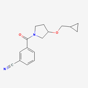 molecular formula C16H18N2O2 B2557741 3-(3-(Cyclopropylmethoxy)pyrrolidine-1-carbonyl)benzonitrile CAS No. 2034234-20-1