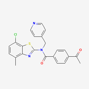 molecular formula C23H18ClN3O2S B2557754 4-acetyl-N-(7-chloro-4-methylbenzo[d]thiazol-2-yl)-N-(pyridin-4-ylmethyl)benzamide CAS No. 923680-13-1