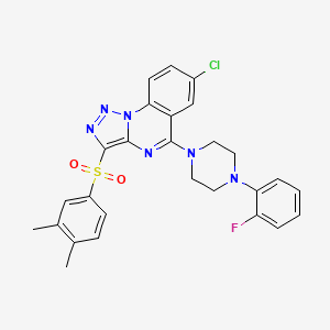 molecular formula C27H24ClFN6O2S B2557763 1-[7-CHLORO-3-(3,4-DIMETHYLBENZENESULFONYL)-[1,2,3]TRIAZOLO[1,5-A]QUINAZOLIN-5-YL]-4-(2-FLUOROPHENYL)PIPERAZINE CAS No. 893788-79-9