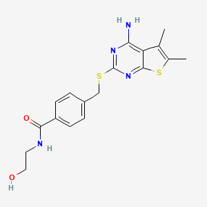 molecular formula C18H20N4O2S2 B2557765 4-(((4-amino-5,6-dimethylthieno[2,3-d]pyrimidin-2-yl)thio)methyl)-N-(2-hydroxyethyl)benzamide CAS No. 385787-02-0