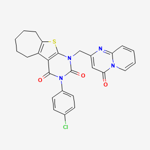 molecular formula C26H21ClN4O3S B2557767 3-(4-氯苯基)-1-((4-氧代-4H-吡啶并[1,2-a]嘧啶-2-基)甲基)-6,7,8,9-四氢-1H-环庚并[4,5]噻吩并[2,3-d]嘧啶-2,4(3H,5H)-二酮 CAS No. 866014-71-3