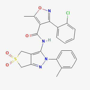 molecular formula C23H19ClN4O4S B2557841 3-(2-chlorophenyl)-5-methyl-N-[2-(2-methylphenyl)-5,5-dioxido-2,6-dihydro-4H-thieno[3,4-c]pyrazol-3-yl]isoxazole-4-carboxamide CAS No. 449786-56-5