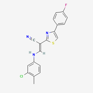 molecular formula C19H13ClFN3S B2557851 (E)-3-((3-chloro-4-methylphenyl)amino)-2-(4-(4-fluorophenyl)thiazol-2-yl)acrylonitrile CAS No. 374542-47-9