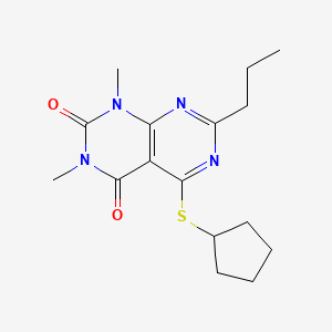 molecular formula C16H22N4O2S B2557855 5-(环戊基硫基)-1,3-二甲基-7-丙基嘧啶并[4,5-d]嘧啶-2,4(1H,3H)-二酮 CAS No. 863002-41-9