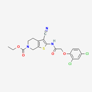 molecular formula C19H17Cl2N3O4S B2557879 ethyl 3-cyano-2-(2-(2,4-dichlorophenoxy)acetamido)-4,5-dihydrothieno[2,3-c]pyridine-6(7H)-carboxylate CAS No. 921093-63-2