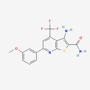 molecular formula C16H12F3N3O2S B2557898 3-Amino-6-(3-methoxyphenyl)-4-(trifluoromethyl)thieno[2,3-b]pyridine-2-carboxamide CAS No. 625377-37-9