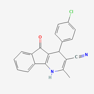 molecular formula C20H13ClN2O B2557900 4-(4-chlorophenyl)-2-methyl-5-oxo-4,5-dihydro-1H-indeno[1,2-b]pyridine-3-carbonitrile CAS No. 439108-75-5