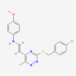 N-(2-(3-((4-Chlorobenzyl)sulfanyl)-6-methyl-1,2,4-triazin-5-yl)vinyl)-4-methoxyaniline