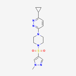 molecular formula C15H20N6O2S B2557908 3-环丙基-6-(4-((1-甲基-1H-吡唑-4-基)磺酰基)哌嗪-1-基)哒嗪 CAS No. 2034428-45-8