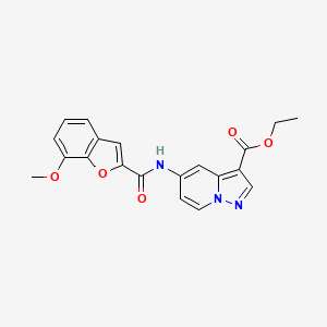 molecular formula C20H17N3O5 B2557917 5-(7-甲氧基苯并呋喃-2-甲酰胺基)吡唑并[1,5-a]吡啶-3-甲酸乙酯 CAS No. 1396765-66-4