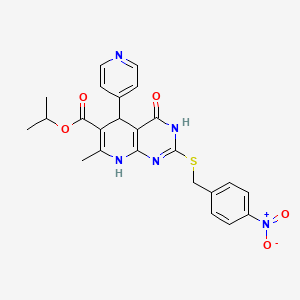 molecular formula C24H23N5O5S B2557927 异丙基-7-甲基-2-((4-硝基苄基)硫代)-4-氧代-5-(吡啶-4-基)-3,4,5,8-四氢吡啶并[2,3-d]嘧啶-6-羧酸酯 CAS No. 537663-64-2