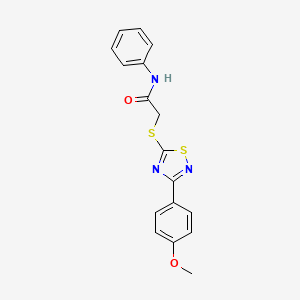 molecular formula C17H15N3O2S2 B2557956 2-((3-(4-methoxyphenyl)-1,2,4-thiadiazol-5-yl)thio)-N-phenylacetamide CAS No. 864919-72-2