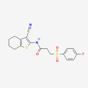 molecular formula C18H17FN2O3S2 B2557977 N-(3-氰基-4,5,6,7-四氢-1-苯并噻吩-2-基)-3-(4-氟苯基)磺酰基丙酰胺 CAS No. 895475-27-1