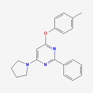 molecular formula C21H21N3O B2557978 4-Methylphenyl 2-phenyl-6-(1-pyrrolidinyl)-4-pyrimidinyl ether CAS No. 339018-74-5