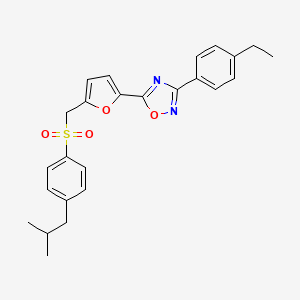 molecular formula C25H26N2O4S B2557979 3-(4-Ethylphenyl)-5-(5-(((4-isobutylphenyl)sulfonyl)methyl)furan-2-yl)-1,2,4-oxadiazole CAS No. 1251676-34-2
