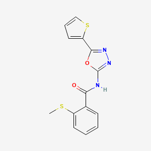 molecular formula C14H11N3O2S2 B2557988 2-甲基硫代-N-(5-噻吩-2-基-1,3,4-恶二唑-2-基)苯甲酰胺 CAS No. 896352-26-4