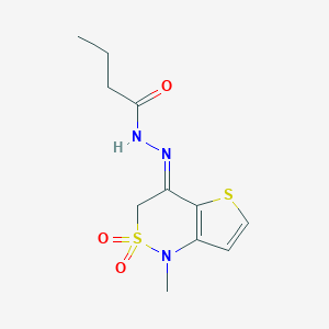 molecular formula C11H15N3O3S2 B2557992 N-[(E)-(1-甲基-2,2-二氧噻吩并[3,2-c]噻嗪-4-亚氨基)氨基]丁酰胺 CAS No. 477855-35-9