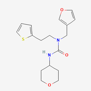 molecular formula C17H22N2O3S B2557997 1-(呋喃-3-基甲基)-3-(四氢-2H-吡喃-4-基)-1-(2-(噻吩-2-基)乙基)脲 CAS No. 2034342-99-7