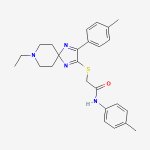 molecular formula C25H30N4OS B2557998 2-{[8-ethyl-3-(4-methylphenyl)-1,4,8-triazaspiro[4.5]deca-1,3-dien-2-yl]thio}-N-(4-methylphenyl)acetamide CAS No. 1189896-33-0