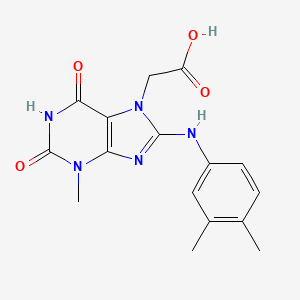 molecular formula C16H17N5O4 B2557999 Acide 2-{8-[(3,4-diméthylphényl)amino]-3-méthyl-2,6-dioxo-2,3,6,7-tétrahydro-1H-purin-7-yl}acétique CAS No. 1222999-75-8