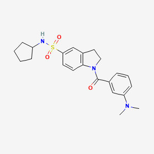 molecular formula C22H27N3O3S B2558008 5-[(シクロペンチルアミノ)スルホニル]インドリニルケトン 3-(ジメチルアミノ)フェニル CAS No. 919019-87-7