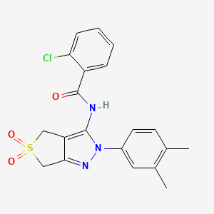 molecular formula C20H18ClN3O3S B2558009 2-氯-N-[2-(3,4-二甲基苯基)-5,5-二氧代-4,6-二氢噻吩并[3,4-c]吡唑-3-基]苯甲酰胺 CAS No. 681267-35-6