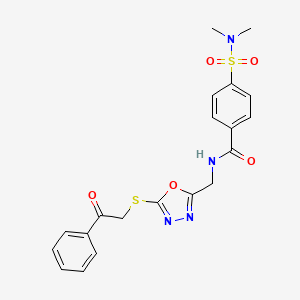 molecular formula C20H20N4O5S2 B2558025 4-(N,N-dimethylsulfamoyl)-N-((5-((2-oxo-2-phenylethyl)thio)-1,3,4-oxadiazol-2-yl)methyl)benzamide CAS No. 941985-69-9