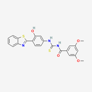 molecular formula C23H19N3O4S2 B2558029 N-((4-(benzo[d]thiazol-2-yl)-3-hydroxyphenyl)carbamothioyl)-3,5-dimethoxybenzamide CAS No. 396724-85-9