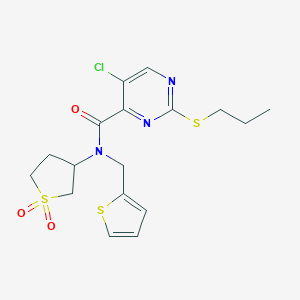 molecular formula C17H20ClN3O3S3 B255807 5-chloro-N-(1,1-dioxidotetrahydro-3-thienyl)-2-(propylsulfanyl)-N-(2-thienylmethyl)-4-pyrimidinecarboxamide 