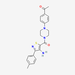 molecular formula C23H24N4O2S B2558070 1-(4-(4-(4-Amino-3-(p-tolyl)isothiazole-5-carbonyl)piperazin-1-yl)phenyl)ethanone CAS No. 1286700-09-1
