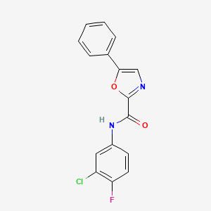 molecular formula C16H10ClFN2O2 B2558079 N-(3-chloro-4-fluorophenyl)-5-phenyloxazole-2-carboxamide CAS No. 955673-10-6