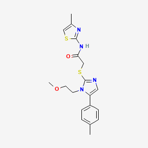 molecular formula C19H22N4O2S2 B2558082 2-((1-(2-甲氧基乙基)-5-(对甲苯基)-1H-咪唑-2-基)硫代)-N-(4-甲基噻唑-2-基)乙酰胺 CAS No. 1206997-02-5