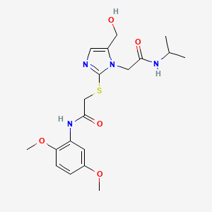 molecular formula C19H26N4O5S B2558084 N-(2,5-二甲氧基苯基)-2-((5-(羟甲基)-1-(2-(异丙氨基)-2-氧代乙基)-1H-咪唑-2-基)硫代)乙酰胺 CAS No. 921795-10-0