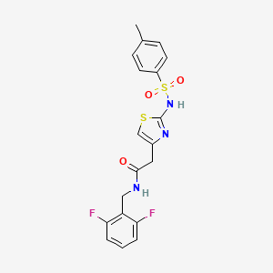 molecular formula C19H17F2N3O3S2 B2558090 N-(2,6-difluorobenzyl)-2-(2-(4-methylphenylsulfonamido)thiazol-4-yl)acetamide CAS No. 922072-65-9