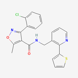 molecular formula C21H16ClN3O2S B2558097 3-(2-chlorophenyl)-5-methyl-N-((2-(thiophen-2-yl)pyridin-3-yl)methyl)isoxazole-4-carboxamide CAS No. 2034398-72-4