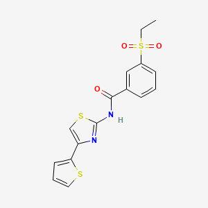 molecular formula C16H14N2O3S3 B2558106 3-(ethylsulfonyl)-N-(4-(thiophen-2-yl)thiazol-2-yl)benzamide CAS No. 896365-12-1