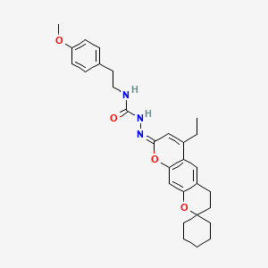 molecular formula C29H35N3O4 B2558107 (E)-2-(6'-ethyl-3'H-spiro[cyclohexane-1,2'-pyrano[3,2-g]chromen]-8'(4'H)-ylidene)-N-(4-methoxyphenethyl)hydrazinecarboxamide CAS No. 1334377-12-6