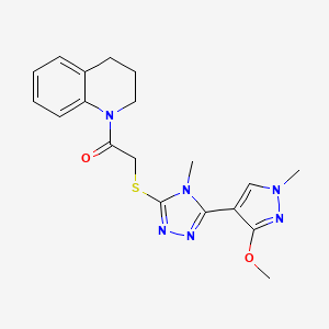 molecular formula C19H22N6O2S B2558111 1-(3,4-dihydroquinolin-1(2H)-yl)-2-((5-(3-methoxy-1-methyl-1H-pyrazol-4-yl)-4-methyl-4H-1,2,4-triazol-3-yl)thio)ethanone CAS No. 1013776-54-9