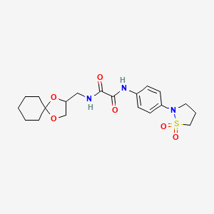 molecular formula C20H27N3O6S B2558114 N1-(1,4-二氧杂螺[4.5]癸烷-2-基甲基)-N2-(4-(1,1-二氧化异噻唑烷-2-基)苯基)草酰胺 CAS No. 1251564-59-6