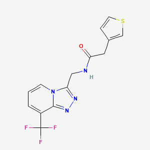 molecular formula C14H11F3N4OS B2558117 2-(噻吩-3-基)-N-((8-(三氟甲基)-[1,2,4]三唑并[4,3-a]吡啶-3-基)甲基)乙酰胺 CAS No. 1903249-13-7