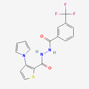 molecular formula C17H12F3N3O2S B2558118 3-(1H-pirrol-1-il)-N'-[3-(trifluorometil)benzoil]-2-tiofeno-carbohidrazida CAS No. 478062-76-9